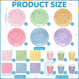 Havawish 108 Pcs Donut Sprinkle Party Supplies Set Include Sprinkles Paper Plates Ice Cream Disposable Napkins Sprinkle Paper Cups Disposable Tableware for Birthday Wedding Baby Shower Decorations