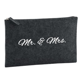Huuraa Kulturbeutel Mr. & Mrs. Schriftzug Geschenk 1 Liter Charcoal Filz Mr. & Mrs. Geschenkidee