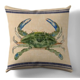 FAVDEC Decorative Farmhouse Pillow Cover 18 Inches x 18 Inches, Rustic Style Vintage Crab Decor Throw Pillow Cover, Cover only