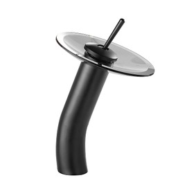 Chiczam Waterfall Vessel Faucet, Black, 1 Hole, Lead-Free Solid Brass, Temperature and Flow Control with One Lever Handle