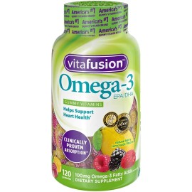 Vitaminas Vitafusion Omega-3 Gomitas 120 Und creado para apoyar la salud del corazn ofrece deliciosos sabores de frutas naturales en cada bocado sin  
