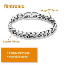 flintronic Men's Stainless Steel Bracelet, Curb Chain for Men/Boys, Heavy Links Cuban Link Bracelet, Bangle Hip Hop Rapper, Fashion Jewellery, 10 mm Wide, 21 cm Long, Stainless Steel
