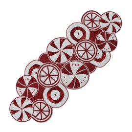 COTTON CRAFT Christmas Beaded Table Runner - Candy Cane - Xmas Holiday Harvest Autumn Fall Thanksgiving Celebration Festive Party Handmade Kitchen Dining Tabletop Décor Tablerunner - 13 x 36 - Red