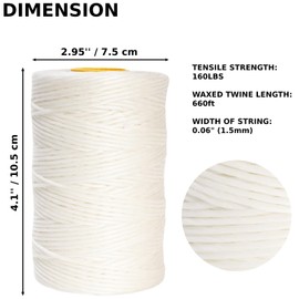 9-Ply White String Waxed Twine, 660 Feet per Roll Heavy Duty Twine String, White Cable Tie Down Wax Lacing Cord for Indoor or Outdoor Use,Thick White Twine Wax String with 160 LBS Tensile Strength (2)