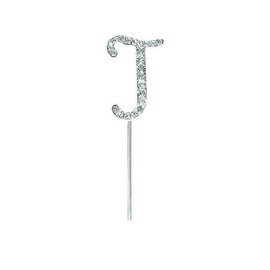 CLUB GREEN Diamanté Letter J On Stem, Silver, 4.5 cm