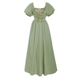 Mikan Tsumiki Renaissance Dress Women Ren Faire Costume Victorian Medieval Peasant Cottagecore Dresses, Green, XL