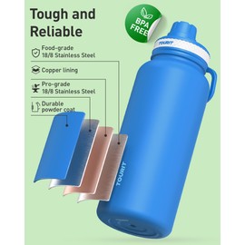 TOURIT 24 oz Insulated Water Bottle, Stainless Steel Water Bottles With Handle, Double-Wall Vacuum Sports Water Bottle, BPA Free Leakproof Water Bottle, Black