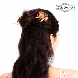 KZQtriid Jewelry-Grade Craftsmanship For Hair Accessories，Dunhuang Style Colour Enamels Pearl Flower Hair Stick，Hair Clip. 6.2" Hair Chopsticks For Women ，Chinese Chopsticks