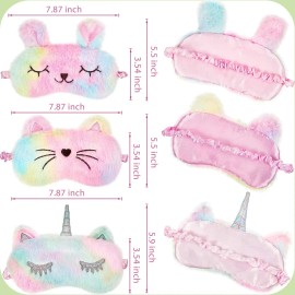 Geyoga 3 Pieces Sleep Mask for Kids, Girls Plush Sleeping Eye Cover Rainbow Color