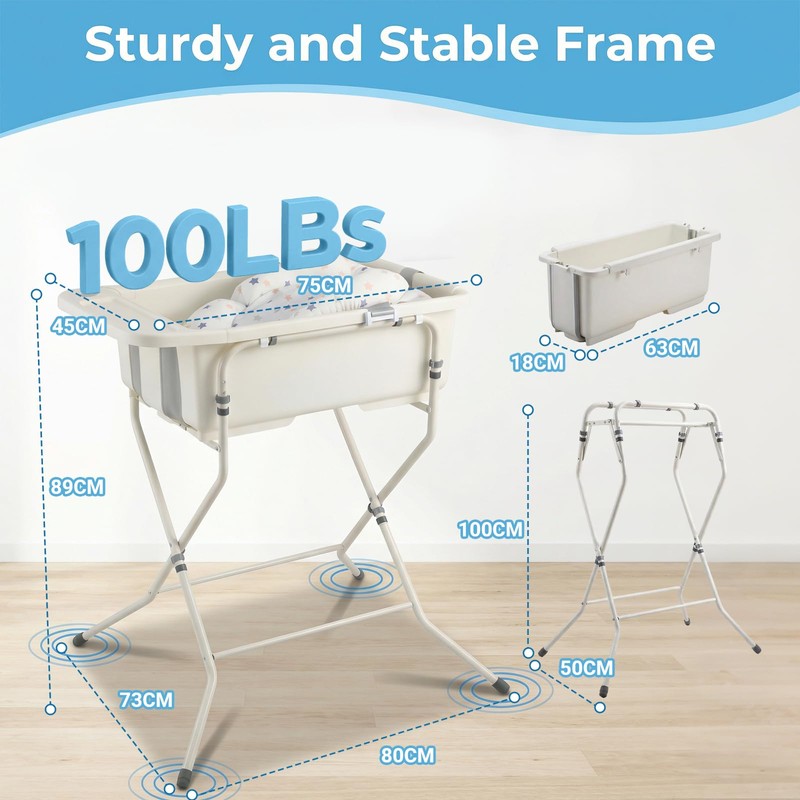 DZMDIP Baby Bathtub with Stand,Collapsible Infant Bath Tub