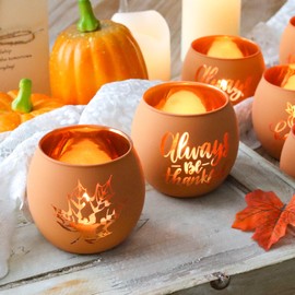 WDHODEC Thanksgiving Candle Holders 6 Pieces Orange Pumpkin Glass Votive Candle Holder for Fall Wedding, Party, Table Centerpiece Décor Thanksgiving Decorations Indoor and Outdoor
