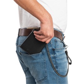 STILORD 'Mick' Wallet with Chain Men's Leather Wallet with RFID Protection Wallet Small Vintage Slim Wallet Biker Purse Genuine Leather, black, coin purse