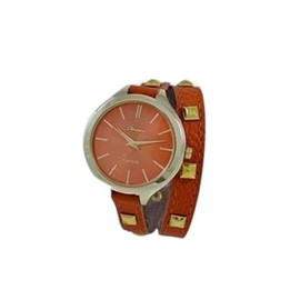 Geneva Platinum 12975712 Women's Leather Studded Wrap-around Watch-ORANGE
