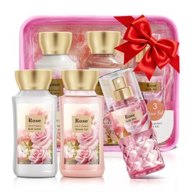 Set De Viaje Portátil Para El Cuidado Corporal Y El Baño Para Mujeres Y Niñas, Color Rosa, 3 Piezas Gel De Ducha, Loción Corporal Y Bruma Corporal.
