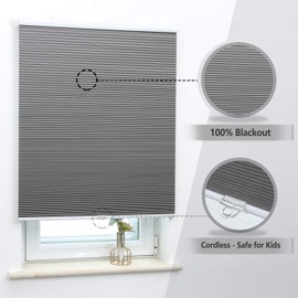 Cellular Shades Cordless Blackout Honeycomb Blinds Fabric Window Shades 23" W x 64" H, Cool Silver(Blackout)