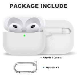 MOLOPPO for Air Pods 3 Case Cover, Silicone Protective Accessories Skin with Keychain and Cleaner Kit Compatible with Air Pod 3rd Generation 2021 for Women Men,Front LED Visible-White