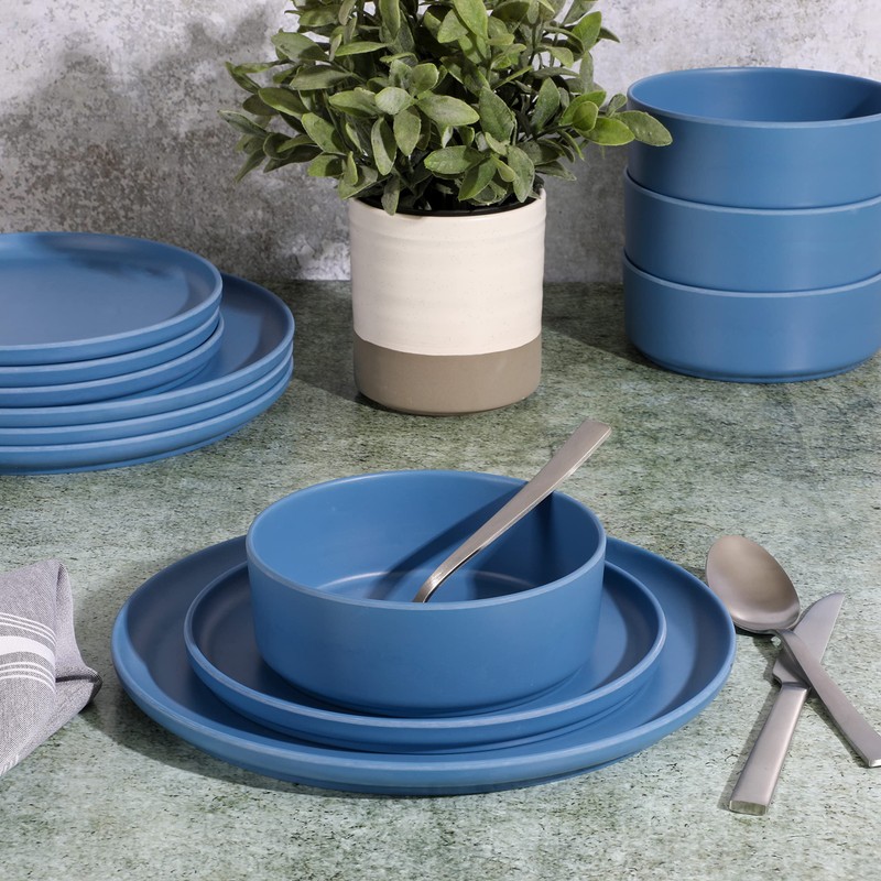 Gibson Home Canyon Crest Stackable Matte Melamine Set - Blue,