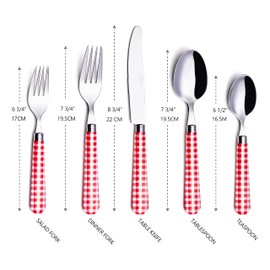 ANNOVA Silverware Set 20 Pieces Stainless Steel Cutlery Color Handle Flatware - 4 x Dinner Knife; 4 x Dinner Fork; 4 x Salad fork; 4 x Tablespoon; 4 x Teaspoon (Red/Gingham Checkered) Christmas