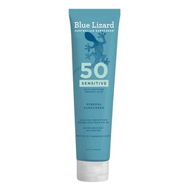 Blue Lizard Protector solar mineral sensible SPF 50, loción, 100% protector solar mineral, protección UVA/UVB, enriquecido con Aloe Vera orgánico, calma e hidrata, 5 fl oz