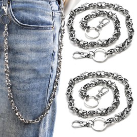 Nagpew 2 Pieces Skull Wallet Chain, Vintage Skull Jean Chain with Lobster Clasps, Metal Skeleton Biker Keychain Belt Loop Chain for Men Women Unisex