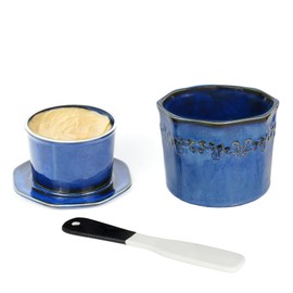 Elesokaxe French Butter Dish, Butter Crock for Counter with Water Line, Ceramic Butter Holder for Spreadable Soft Butter, 9.9 oz/280g Capacity for Butter Storage & Home Decor(Blue)