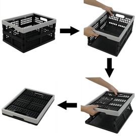 Jekiyo Cajas Plegables de Plástico de 16 Litros, Negro, 1 Paquete