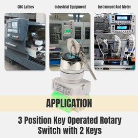 push switch, 220V 3 Position Rotary Key Switch with 2 Keys, 22mm Mounting Hole LAY37-20Y/31