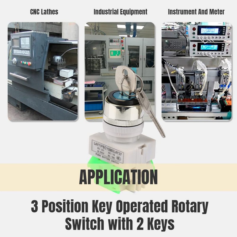 push switch, 220V 3 Position Rotary Key Switch with 2