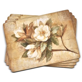 Pimpernel Sugar Magnolia Collection Placemats & Coasters (15.7" x 11.7") – Cork-Backed Boards with Lacquer Finish, Heat & Stain Resistant Dining Mats & Surface Protectors for Kitchen & Home Decor