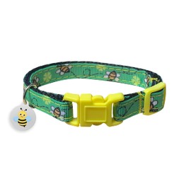 Spoilt Rotten Pets Bumble Bee Cat Collar & Matching Do Not Feed Microchip Tag - UK Made With Bell & Safety Buckle