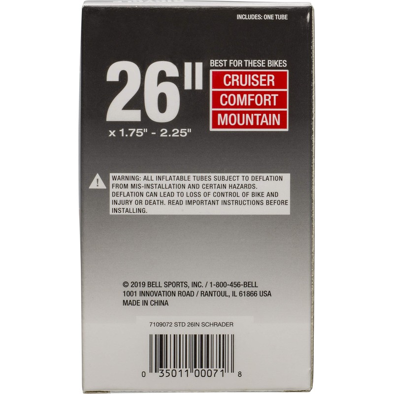 Bell Standard Bicycle Inner Tube, 26" x1.75-2.25", Schrader Valve