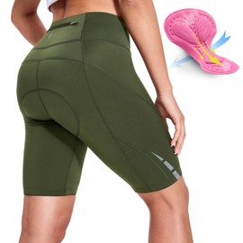 Nepest Womens 4D Padded Bike Cycling Shorts Road Biking Padding Bicycle Shorts High Waisted Cycle Underwear Army Green,M