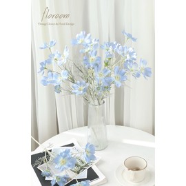 Floroom 5 Pcs Artificial Flowers Power Blue Fake Cosmos Faux Silk Flower for Indoor Home Decor, Party Arrangements, Wedding Bouquets, Floral Table Centerpieces, and Decorations