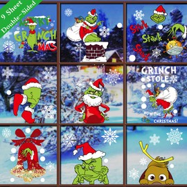 BIPASION Christmas Window Clings - 9 Sheets Christmas Decorations Christmas Window Stickers Double-Side Christmas Window Decals for Christmas Holiday Party Supplies Home School Decorations