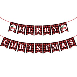 KatchOn, Merry Christmas Banner for Mantle- Large, 10 Feet, No DIY | Red and Black Buffalo Plaid Christmas Fireplace Banner | Christmas Decorations | Merry Christmas Sign, Christmas Party Decorations