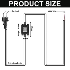 LED Transformer 24 V Power Supply AC/AC 15 W, IP68 Outdoor Power Supply Transformer, Underwater Light Transformer, Insulated with Plug, LED Driver Outdoor for LED Lighting and Pond Pumps (Black)