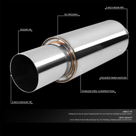 DNA MOTORING EXA-MF-004-T2 Stainless Steel Straight Through Exhaust Muffler Diagonal Cut Universal, 3" Outlet, 2" Inlet