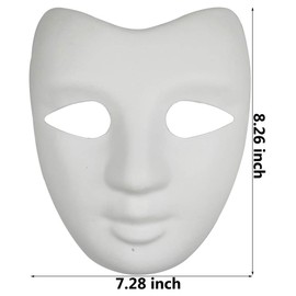 12PCS Paper Mache Art Mask White DIY Full Face Masks Blank Paintable Mask Costume for Mardi Gras Cosplay Masquerade Dance Party