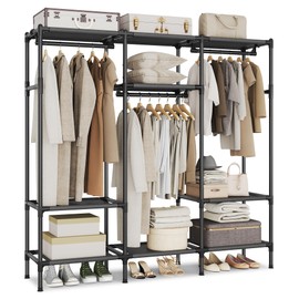 SONGMICS Clothes Rack,72 Inch Large Capacity Portable Closet, Heavy Duty Wardrobe Closet Organizer with Hanging Rails and Shelves, Total Load 330 lb, Easy Assembly, for Bedroom, Ink Black URDR211B01