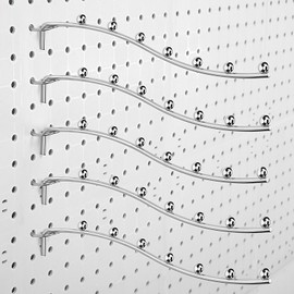 Yaocom 20 Pcs Peg Board Waterfall Hook Shelving Hooks Metal 7 Station Pegboard Display Hooks Wall Hangers Face Out Hook Fit 1/4" Pegboard for Garage Kitchen Store (Silver)