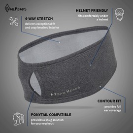 TrailHeads Women’s Ponytail Headband | Moisture Wicking Ear Band | The Power Running Headband (Heather Grey)