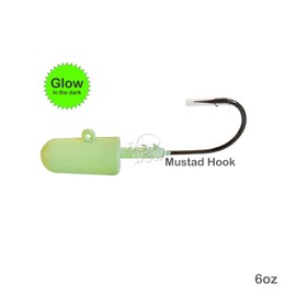 5pcs Glow Fish WOW!® 6oz Bullet Jighead with 32786 MUSTAD 10/0 Hook 2X Strong Black Nickel Hooks Jig Heads
