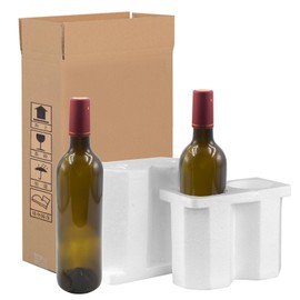 Universal Double Bottle Wine Shipping Box with Bottle, Protective Foam, Corks and Heat Shrink Film, Red Wine Shipper Packaging Box for Moving, Transportation and Storage, 750 ml