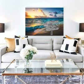 Individual Canvas Sign Post Beach with Own Name Gift for Lovers Valentine's Day Decoration Gift Idea Home Decoration Canvas Picture Lovers with Individual Name up to 6 People