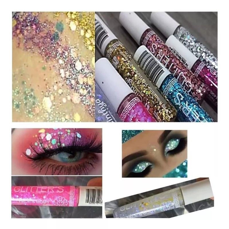 KFMX 6 Sombras Pegamento Hojuelas Glitter Colores Ojos Y Cuerpo