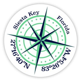 Siesta Key Florida 2-Inch Vinyl Decal Sticker Latitude Longitude Compass Design