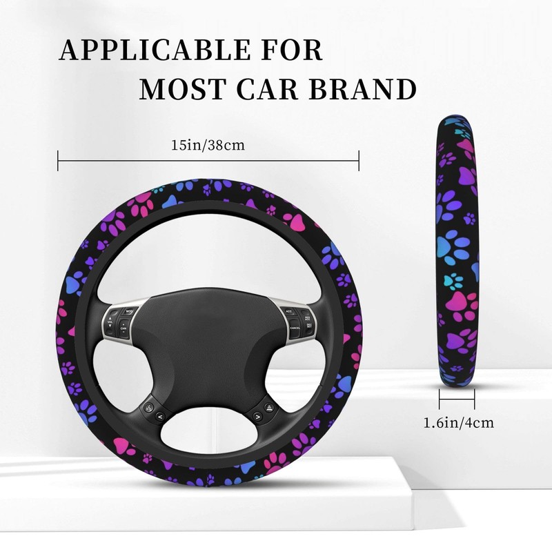 Paw Print Steering Wheel Cover for Women, Universal Auto Steering