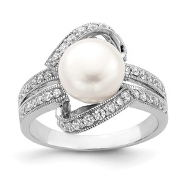 Diamond2Deal 925 Sterling Silver Round Cut Pearl Engagement Ring Size 6