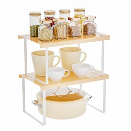 STARLATTA Cabinet Organizer Shelf,2 Pcs Metal Shelves Spice Rack for Kitchen Counter- Pantry Organizers and Storage,Stackable Risers Stand for Bathroom,Cupboard,Desk Organization