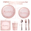 175PCS Happy Birthday Plates and Napkins Party Supplies, Paper Pink
